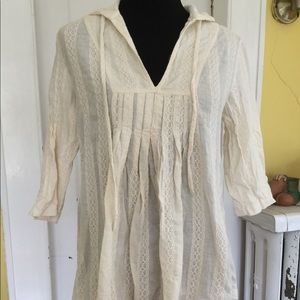 Boho chic cream poncho with hood size L